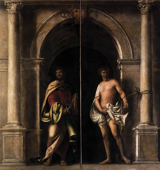 Saints Bartholomew and Sebastian, vintage artwork by Sebastiano del Piombo, A3 (16x12") Poster Print