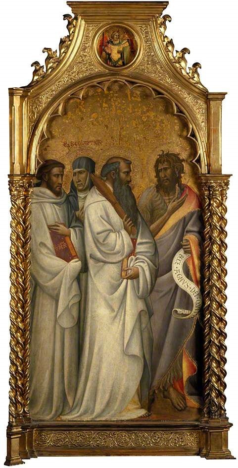 Saints Bernard, Scholastica, Benedict and John the Baptist, vintage artwork by Giovanni dal Ponte, A3 (16x12") Poster Print