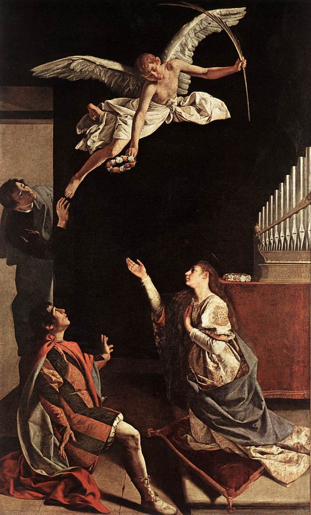 Saints Cecilia, Valerianus and Tiburtius, vintage artwork by Orazio Gentileschi, A3 (16x12") Poster Print