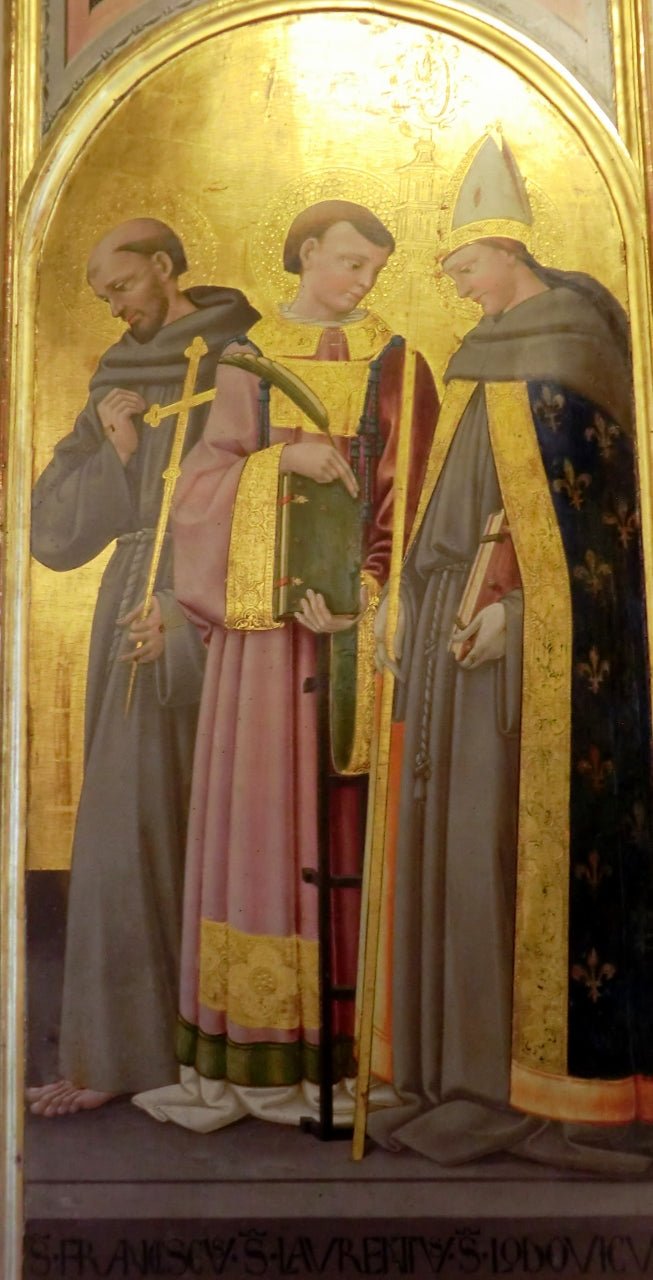 Saints Francis, Lawrence and Louis, vintage artwork by Neri di Bicci, A3 (16x12") Poster Print