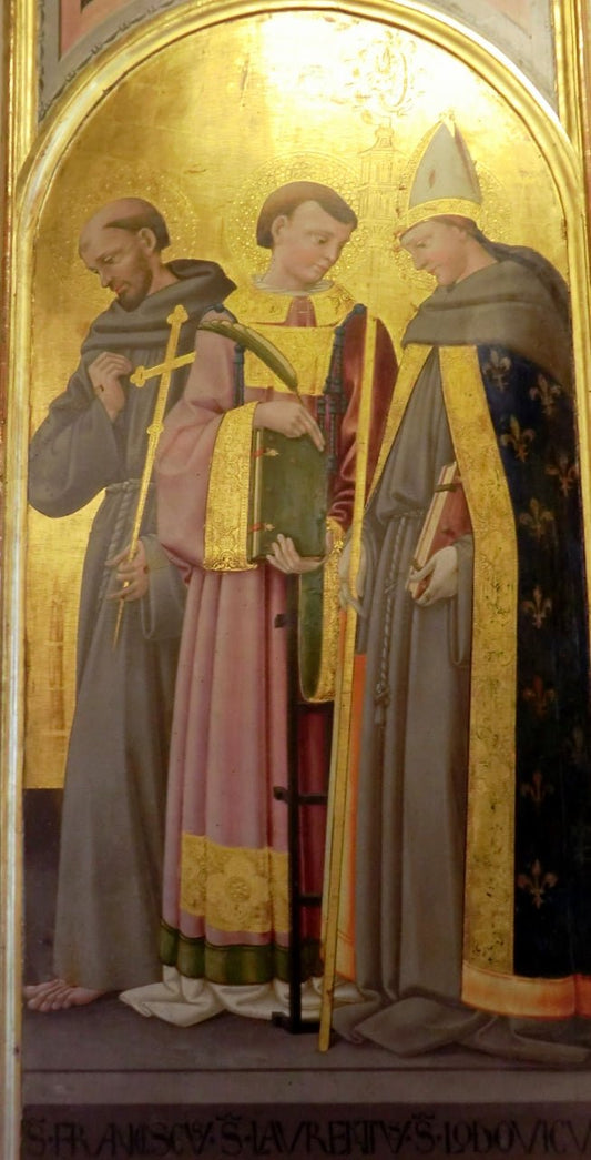 Saints Francis, Lawrence and Louis, vintage artwork by Neri di Bicci, A3 (16x12") Poster Print