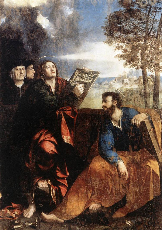 Saints John and Bartholomew with Donors, vintage artwork by Dosso Dossi, A3 (16x12") Poster Print