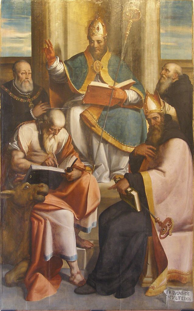 Saints Luke, Basil, Augustine and Anthony the Abbott with Antonio Doria, vintage artwork by Luca Cambiaso, A3 (16x12") Poster Print