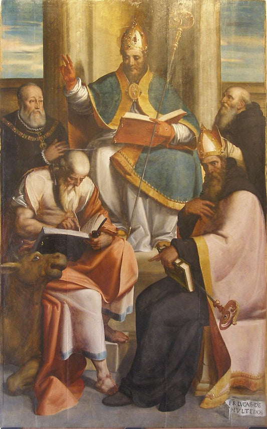 Saints Luke, Basil, Augustine and Anthony the Abbott with Antonio Doria, vintage artwork by Luca Cambiaso, A3 (16x12") Poster Print