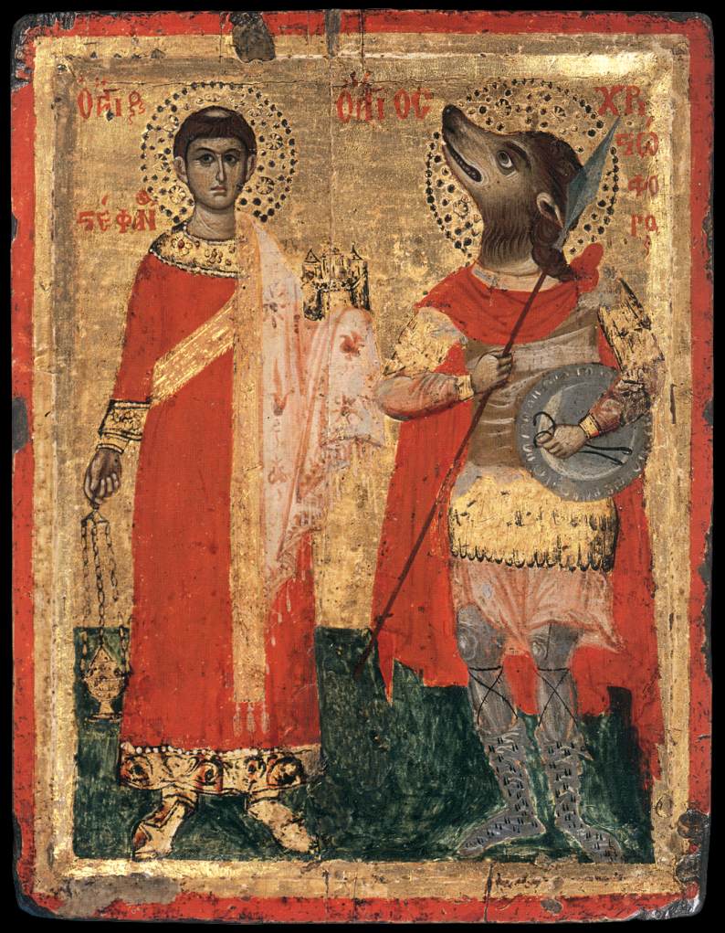Saints Stephen and Christopher, vintage artwork by by zantine School Unknown, 12x8" (A4) Poster