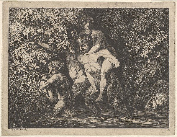 Salomon Gessner:Satyr family on the move 18th Century, vintage artwork, 16x12"(A3) Poster Print