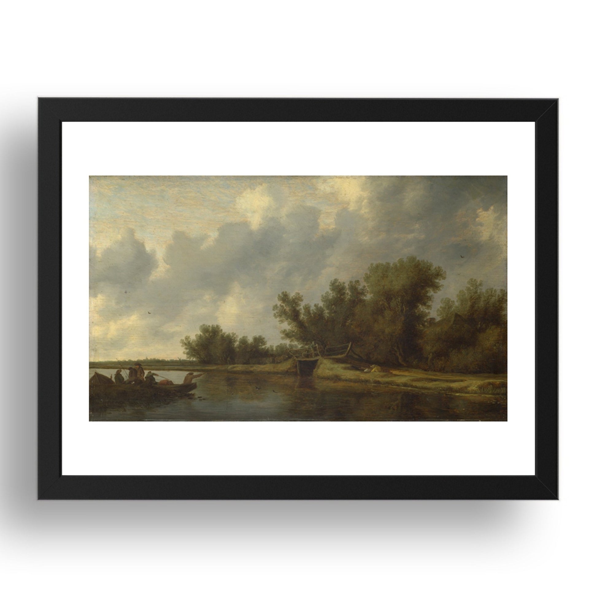 Salomon van Ruysdael: A River Landscape with Fishermen, Poster in 17x13"(A3) Frame