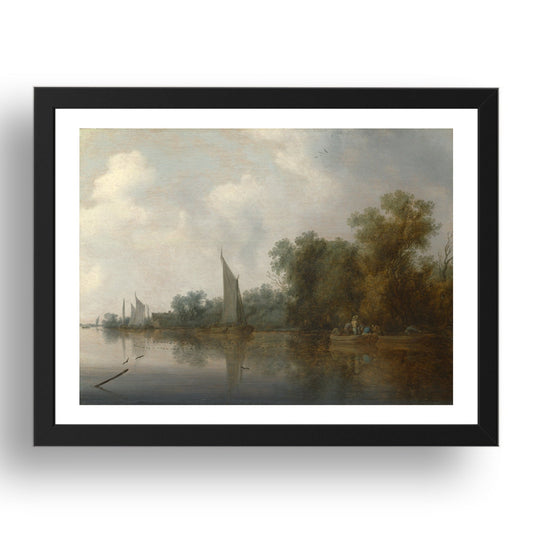 Salomon van Ruysdael: A River with Fishermen drawing a Net, Poster in 17x13"(A3) Frame