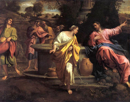 Samaritan Woman at the Well, vintage artwork by Annibale Carracci, A3 (16x12") Poster Print