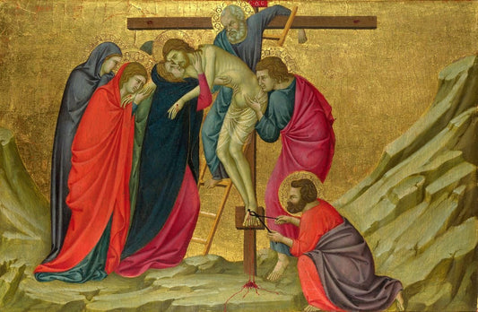 Santa Croce Altarpiece: Deposition, vintage artwork by Ugolino di Nerio, 12x8" (A4) Poster