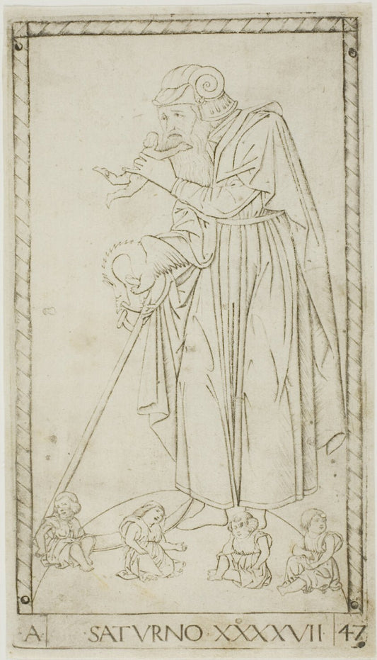 Saturn, plate 47 from Planets and Spheres by  Master of the E-Series Tarocchi, 23x16"( A2 size) Poster Print