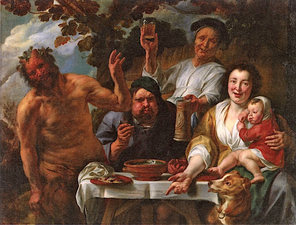 Satyr and Peasant, vintage artwork by Jacob Jordaens, 12x8" (A4) Poster