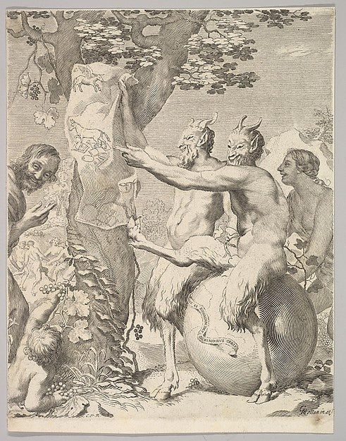 Satyrs before 1645-Claude Mellan , vintage art, A3 (16x12") Poster Print