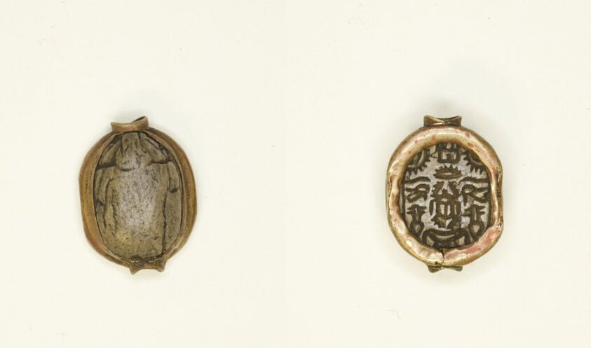 Scarab by  Scarab Beetle with Hieroglyphs (wedjat eyes, nfr-signs, nbw-sign) by  Egyptian,23x16"( A2 size ) Poster Print