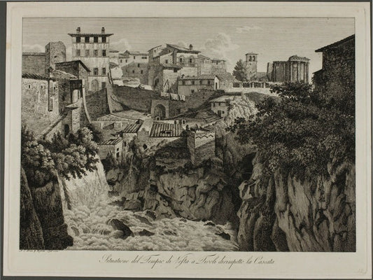 Scene of the Temple of Vesta at Tivoli Facing the Cascades by  Albert Christoph Dies, 23x16"( A2 size) Poster Print