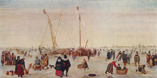 Scene on the Ice, vintage artwork by Hendrick Avercamp, 12x8" (A4) Poster