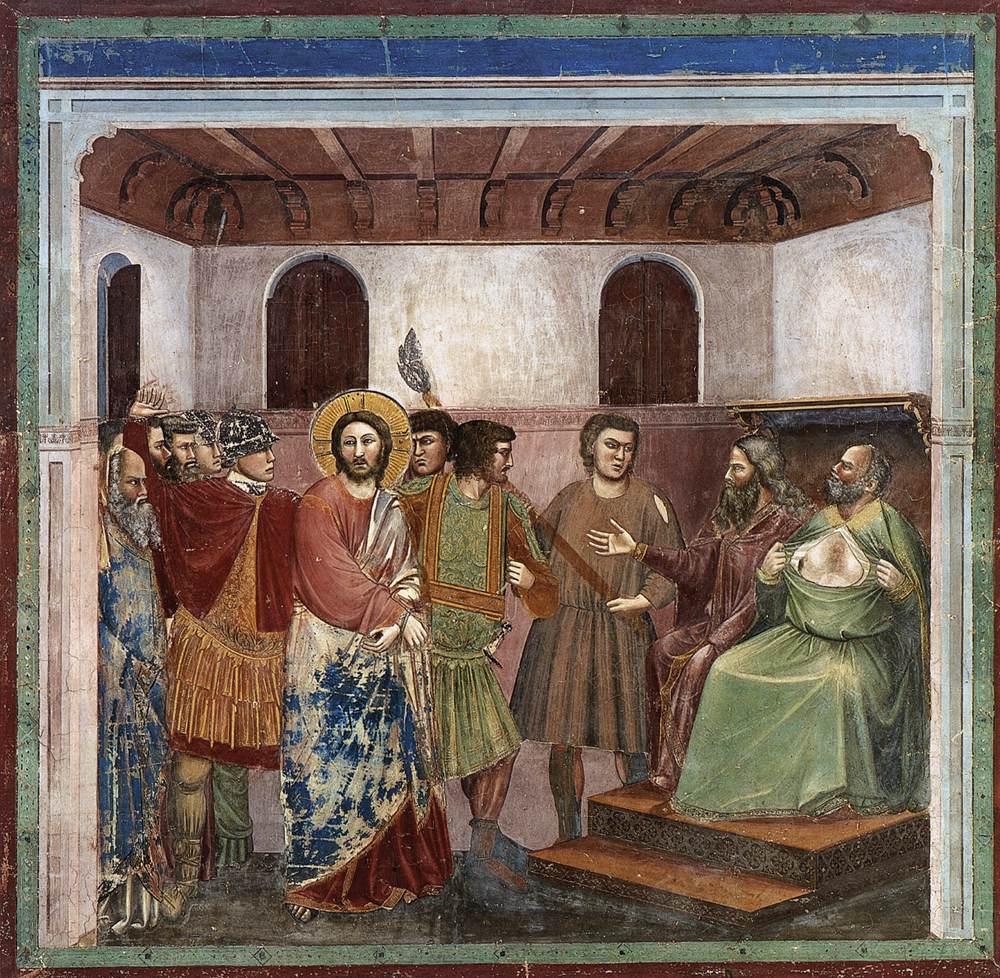 Scenes from the Life of Christ: 16. Christ before Caiaphas, vintage artwork by Giotto, A3 (16x12") Poster Print