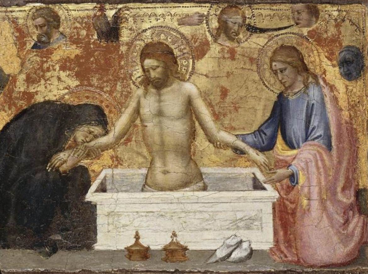 Scenes from the Life of Christ: Christ in the Tomb, vintage artwork by Mariotto di Nardo, A3 (16x12") Poster Print