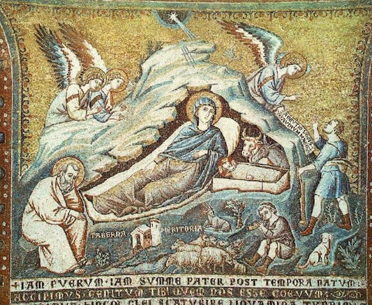 Scenes from the Life of Mary ~ Birth of Jesus, vintage artwork by Pietro Cavallini, 12x8" (A4) Poster