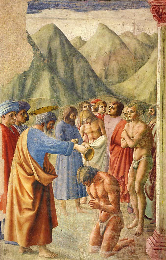 Scenes from the Life of Saint Peter: Baptism of the Neophytes, vintage artwork by Masaccio, A3 (16x12") Poster Print