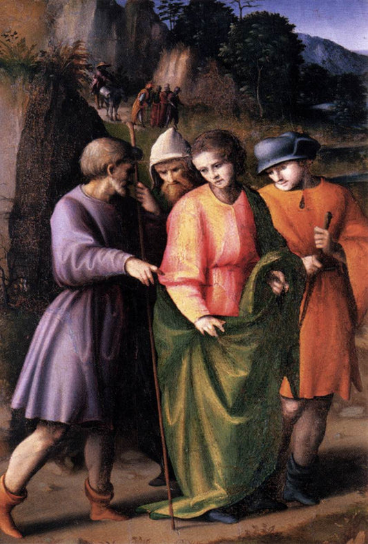 Scenes from The Story of Joseph:  Jesus Sold by  His Brethren, vintage artwork by Il Bacchiacca, A3 (16x12") Poster Print