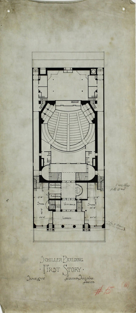 Schiller Building Rental Plans, Chicago, Illinois, Plan by  Adler & Sullivan, Architects (American, 1883–1895), 23x16"( A2 size ) Poster Print