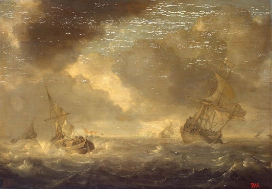 Sea with Ships, vintage artwork by Jan Porcellis, A3 (16x12") Poster Print