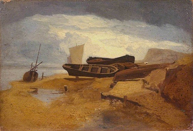 Seashore with Boats by John Sell Cotman, vintage art, modern poster print