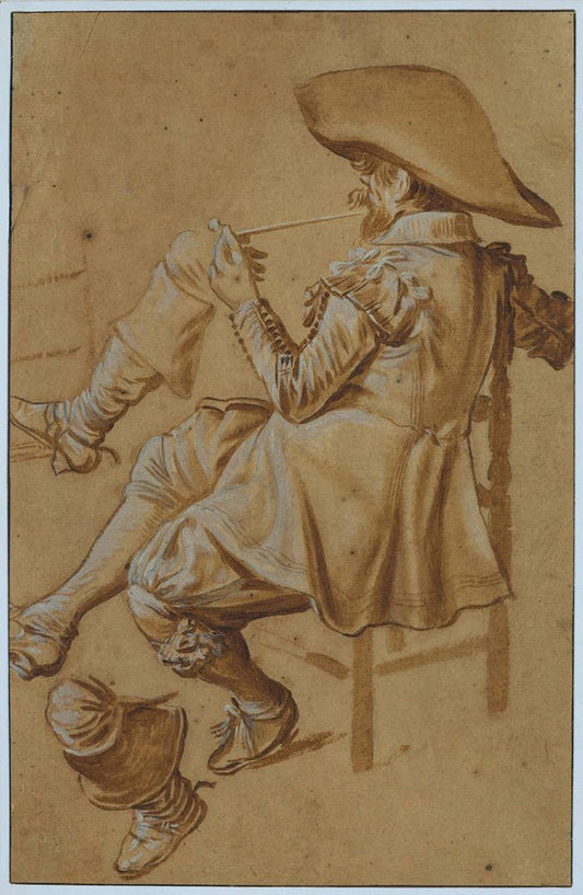 Seated Man Smoking a Pipe, vintage artwork by Dirck Hals, 12x8" (A4) Poster