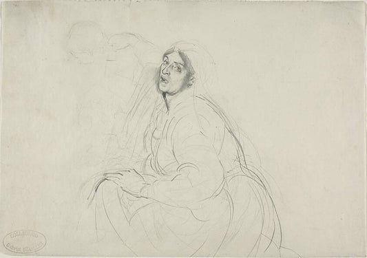 Seated Woman, and Sketch of Figure Bending Over by  Alfred Dehodencq, 23x16"( A2 size) Poster Print