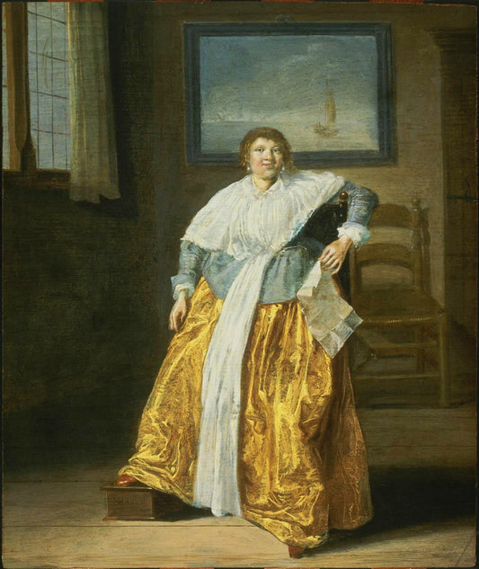 Seated Woman with a Letter, vintage artwork by Dirck Hals, 12x8" (A4) Poster