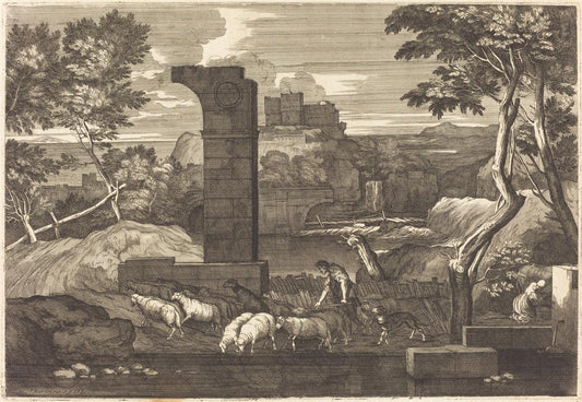 Sébastien Bourdon:Landscape with Peasant and his Herd,16x12"(A3) Poster