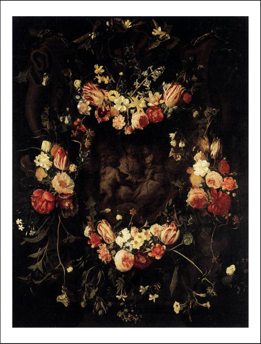 SEGHERS, Daniel - Floral Wreath with Relief after Quellinu, 12x8" (A4) Poster