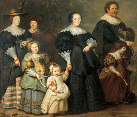 Self-portrait with his Wife, Susanna Cock, and Children, vintage artwork by Cornelis de Vos, 12x8" (A4) Poster