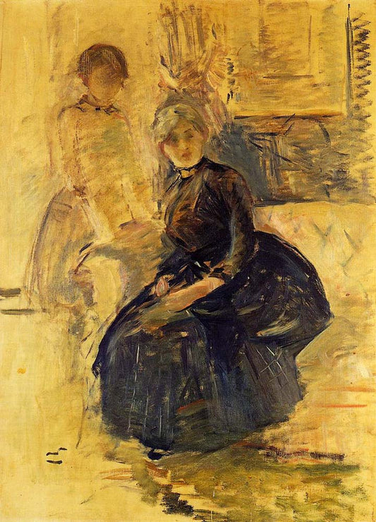 Self Portrait with Julie study - 1887 - by Berthe Morisot, vintage art, modern poster print