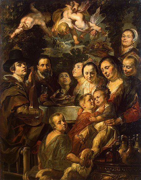 Self Portrait with Parents, Brothers and Sisters, vintage artwork by Jacob Jordaens, 12x8" (A4) Poster