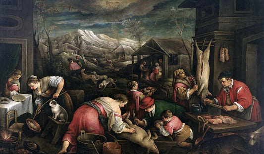 Series of the Months 12, December (Capricorn), vintage artwork by Francesco Bassano  the Younger, 12x8" (A4) Poster