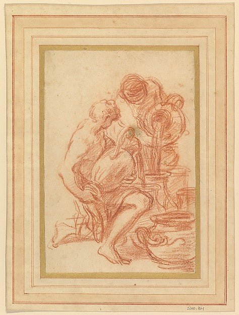 Servants Filling Urns 18th cent-Francisco Vieira de Mattos  , vintage art, A3 (16x12") Poster Print