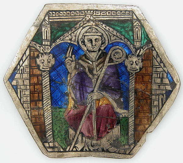 :Plaque with a Sainted Bishop 14th century-16x12