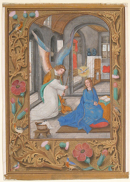 :Manuscript Leaf with the Annunciation from a Book of Hours -16x12