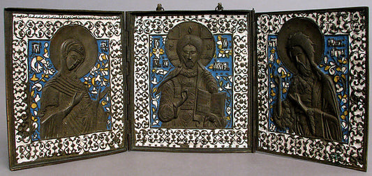 :Triptych with Christ Virgin St. John The Baptist 18th centu-16x12"(A3) Poster