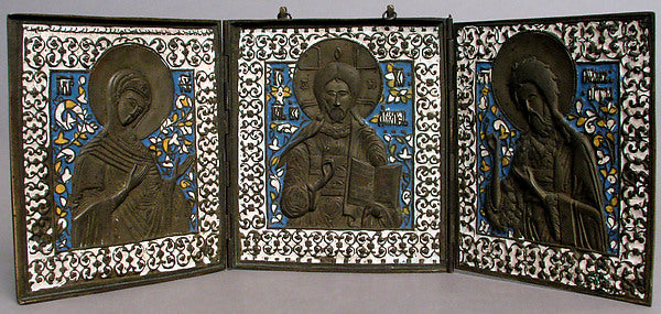:Triptych with Christ Virgin St. John The Baptist 18th centu-16x12