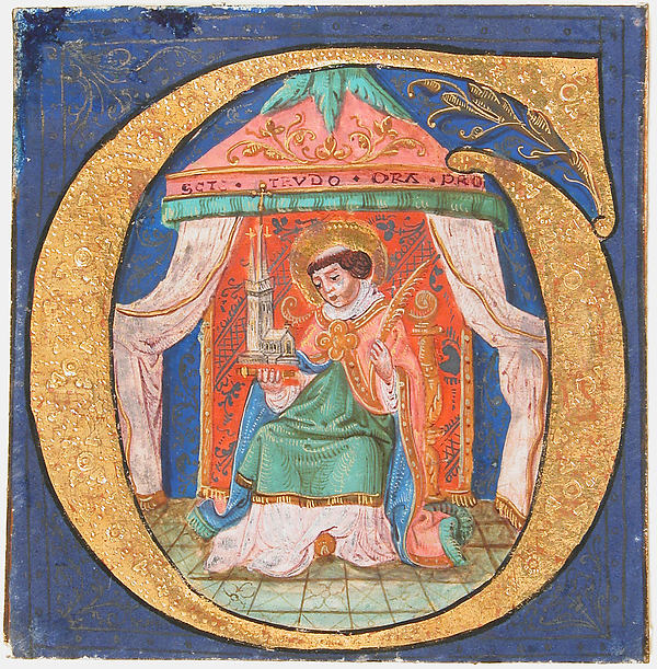:Manuscript Illumination with Saint Trudo in an Initial O fr-16x12