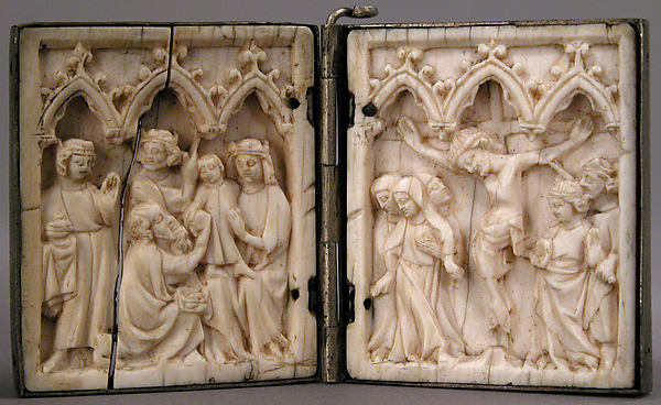 :Diptych with Adoration of the Magi and Crucifixion 14th cen-16x12