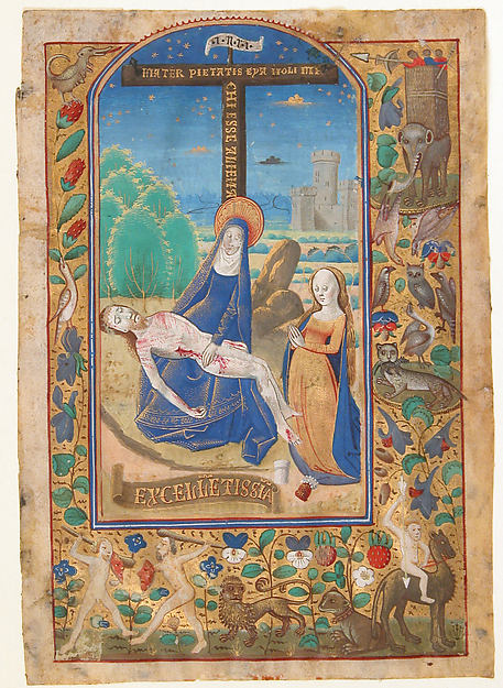 :Manuscript Leaf with the Pieta from a Book of Hours last qu-16x12