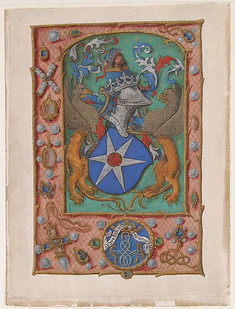 :Manuscript Leaf with Coat of Arms from a Book of Hours c150-16x12