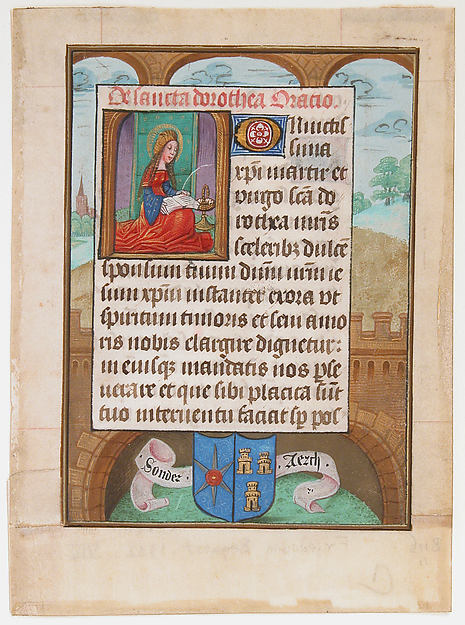 :Manuscript Leaf wtih Saint Dorothy from a Book of Hours c15-16x12"(A3) Poster