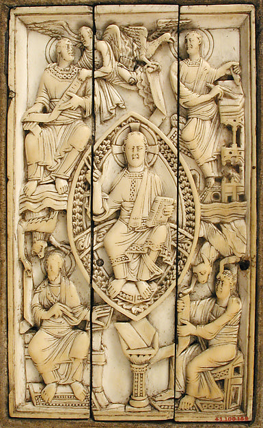 :Plaque with Christ in Majesty and the Four Evangelists 11th-16x12"(A3) Poster