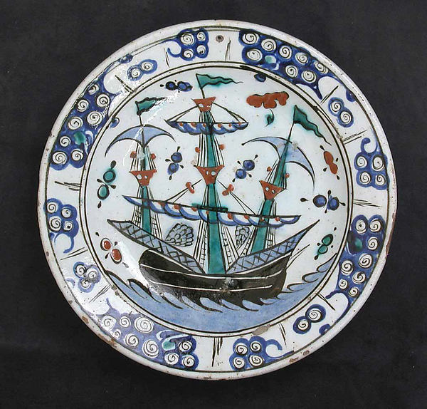 :Dish with Sailing-Ship Design 17th century-16x12"(A3) Poster