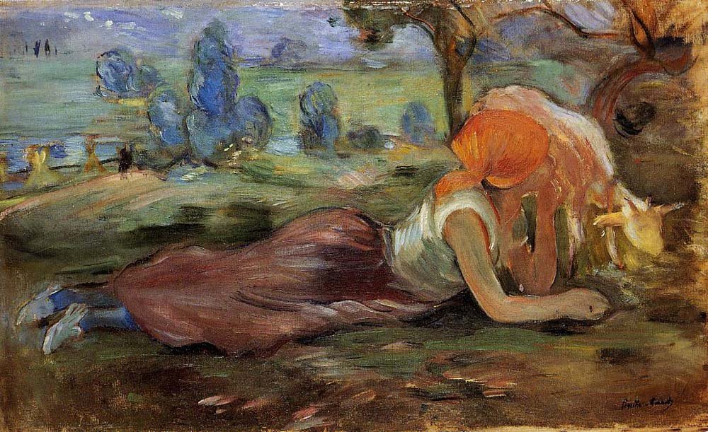 Shepherdess Laying Down - 1891 - by Berthe Morisot, vintage art, modern poster print
